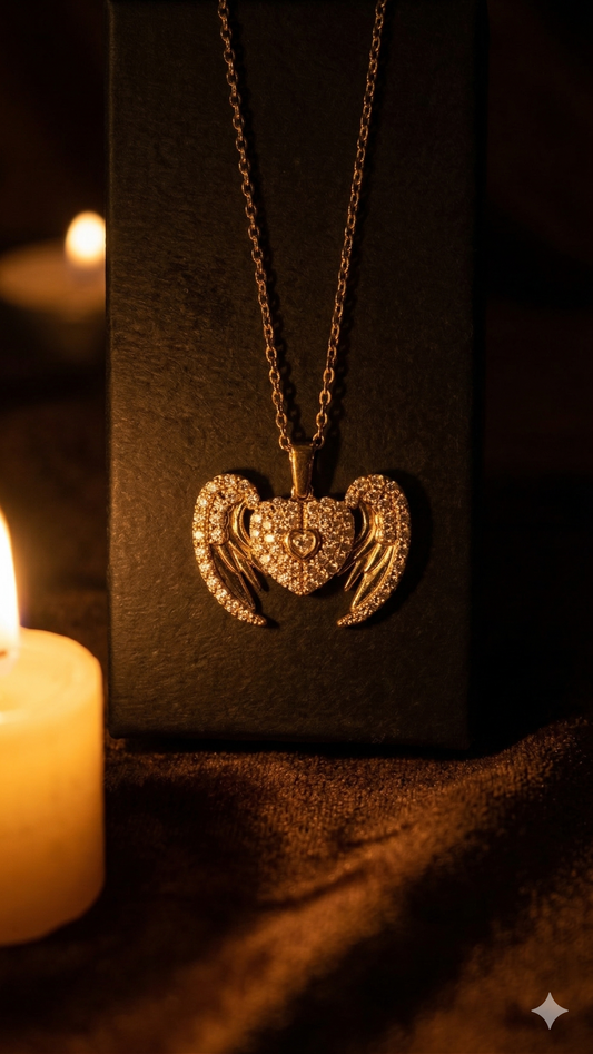 14K Gold-Plated Angel Wing Heart Pendant