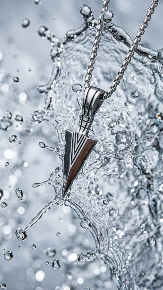 Geometric Arrowhead Pendant in Polished Stainless Steel